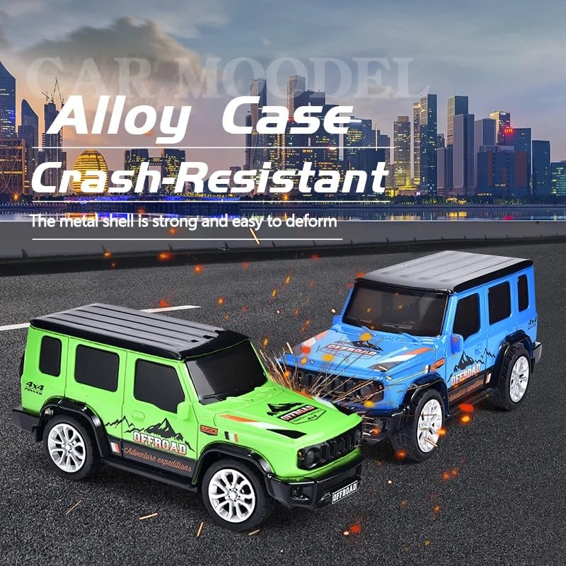 Image of PLUSPOINT 1:64 Mini RC Off-Road Jeep with Camper Van LED Lights 2.4GHz Off-Road Remote Control Car | 3 Speed Adjustable, USB Rechargeable Alloy RC Car for Kids & Adults Indoor /Outdoor Racing