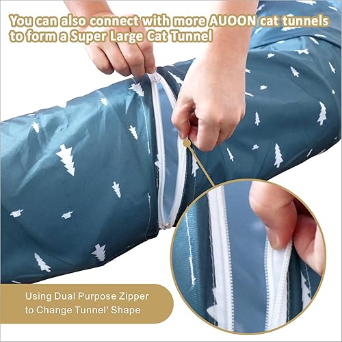 Vista 12 de AUOON Cama de túnel para gatos con alfombrilla central, juguetes de tubo grande, material de felpa suave, forma de luna llena para gatitos, gatos