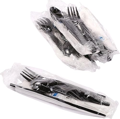 Miniatura 2 de AmerCare Royal - Juego de cubiertos desechables 6 en 1, de peso medio, con cucharilla, tenedor, cuchillo, sal y pimienta, servilleta de 12 x 13