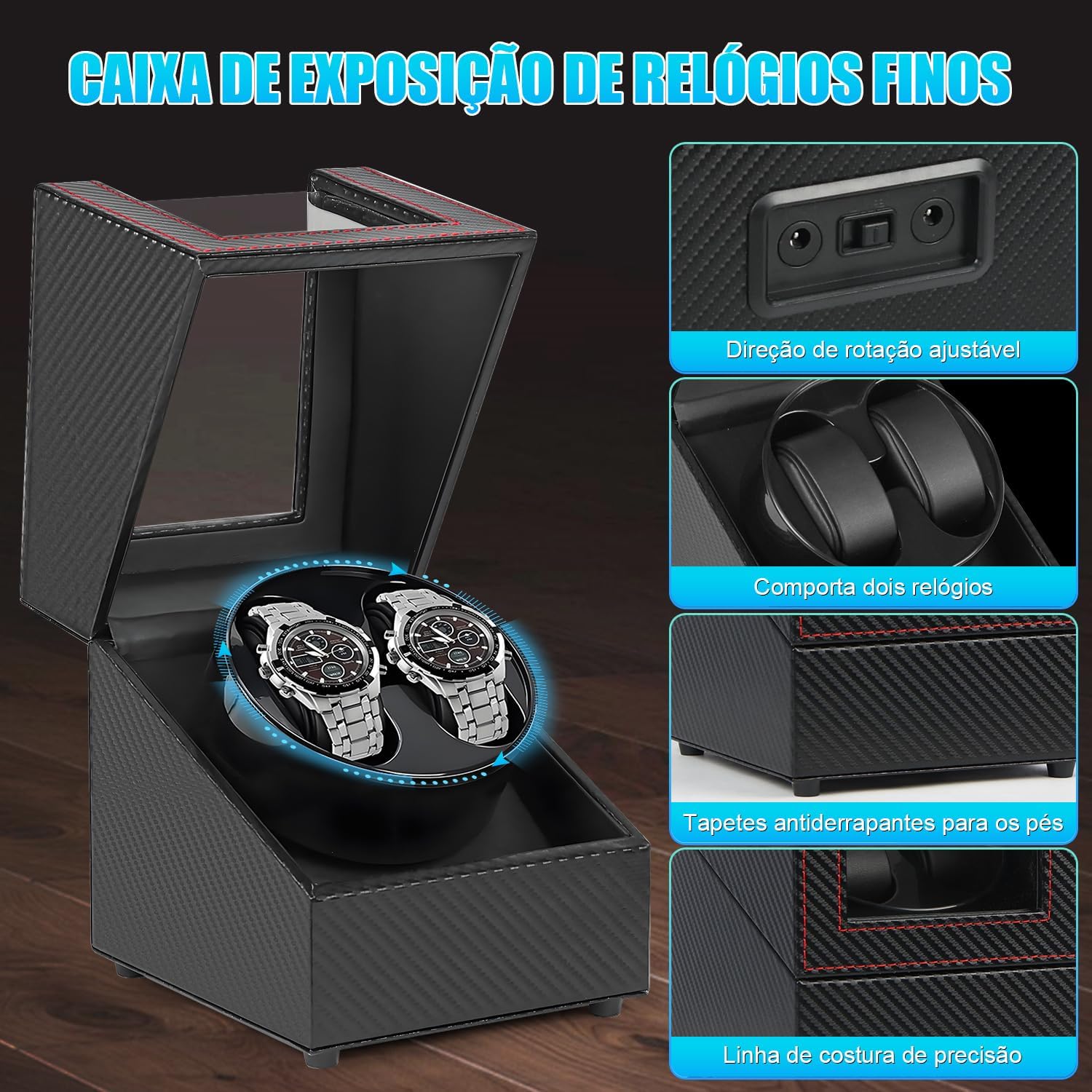 Caixa de Relógio Giratória em Couro, Suporte Giratório de Relógio Duplo, Caixa de Relógio de Fibra de Carbono, Caixa Giratória de Relógio Mecânico Caixa de Relógio Giratória em Couro, Suporte Giratório de Relógio Duplo, Caixa de Relógio de Fibra de Carbono, Caixa Giratória de Relógio Mecânico
