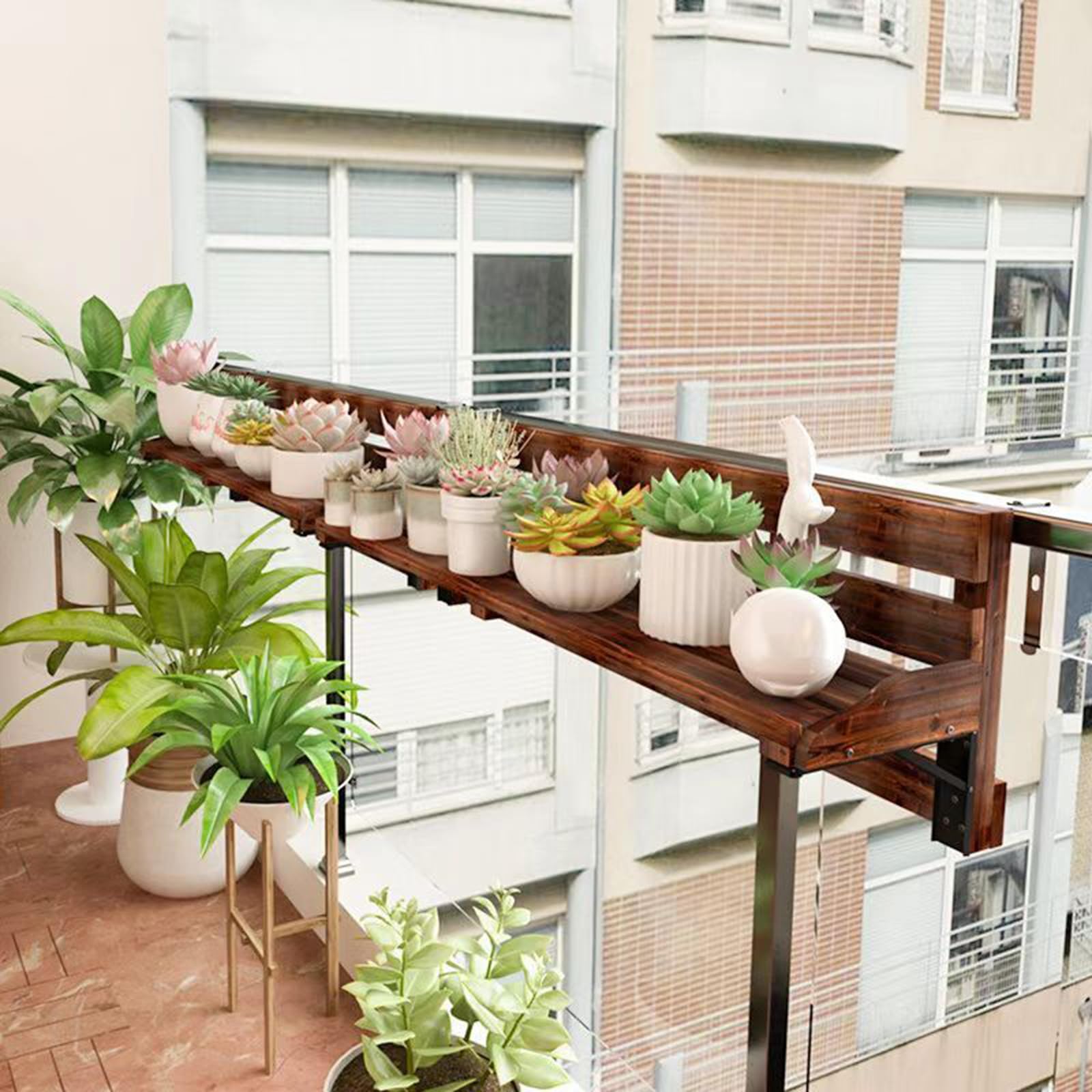 Tavolo con Ringhiera in Legno Regolabile,Tavolino Pieghevole da Balcone Salvaspazio,Tavolo Tavolino da Ringhiera,Facile da Usare,Adatto per Balustrade Balcone