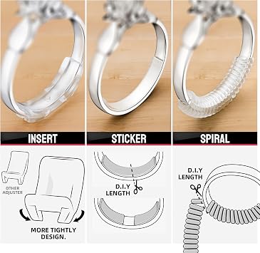 Ring Sizer Adjuster for Loose Rings, 60 Piece Set with 3 Styles (Spiral Coils, Ring Guards, Sizing Strips), Silicone Ring Guards Fits Ring Widths 1-10mm, Invisible Resizing Solution for Women & Men