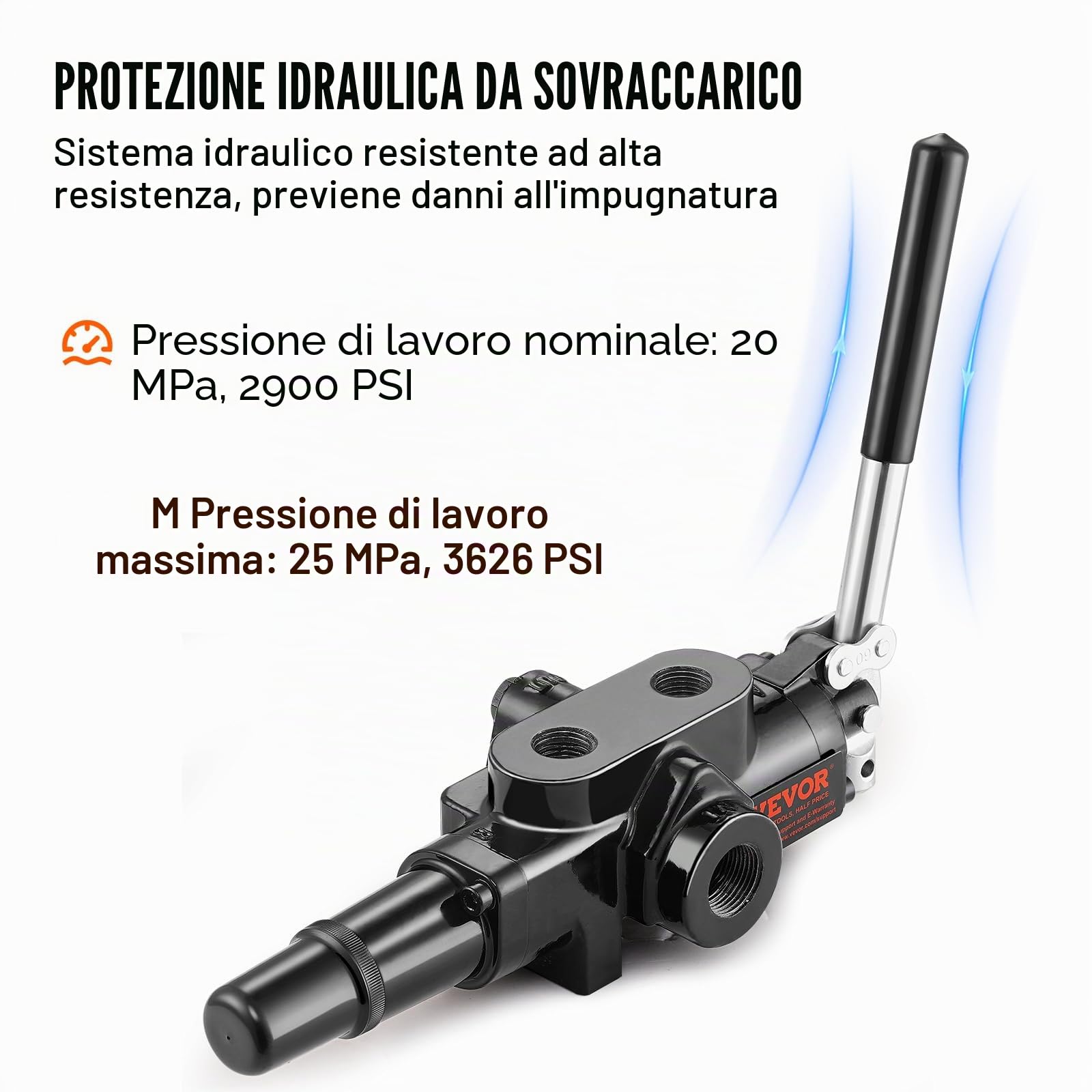 VEVOR Valvola spaccalegna idraulica 1 bobina, valvola di controllo direzionale idraulica da 25 GPM, valvola di caricamento idraulica 3626PSI, valvola di controllo joystick idraulico per piccoli