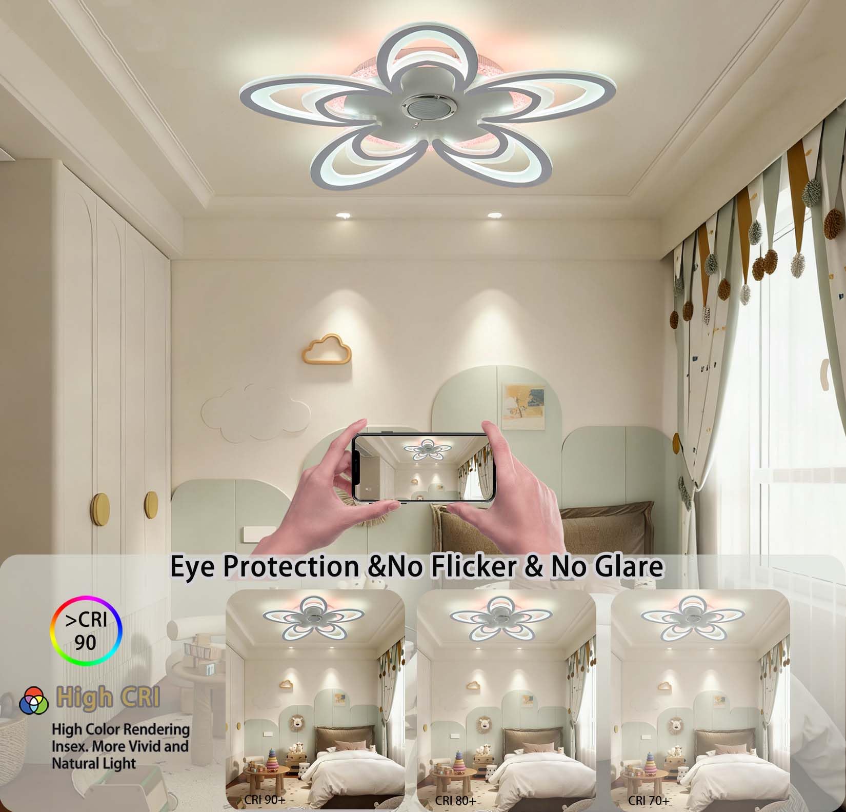 Lampara Techo RGB Cuenta Altavoz Integrado Temperaturas 3 Color Modo Memoria Ceiling Light Puede Controlar Mediante Mando Distancia APP Para Dormitorios Habitaciones Infa Salones, Blanco