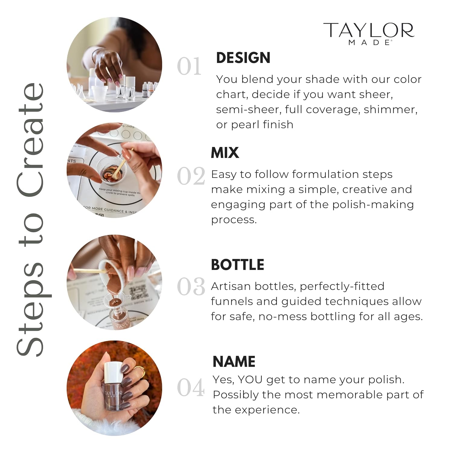 TAYLOR MADE Polish Custom Nail Polish Kit | Make Your Own Polish | Safe, Non-toxic | DIY Nail Polish | Experiential Gift | Clean Beauty | Gifts for Moms, Teens, Girls (Black Gray White)