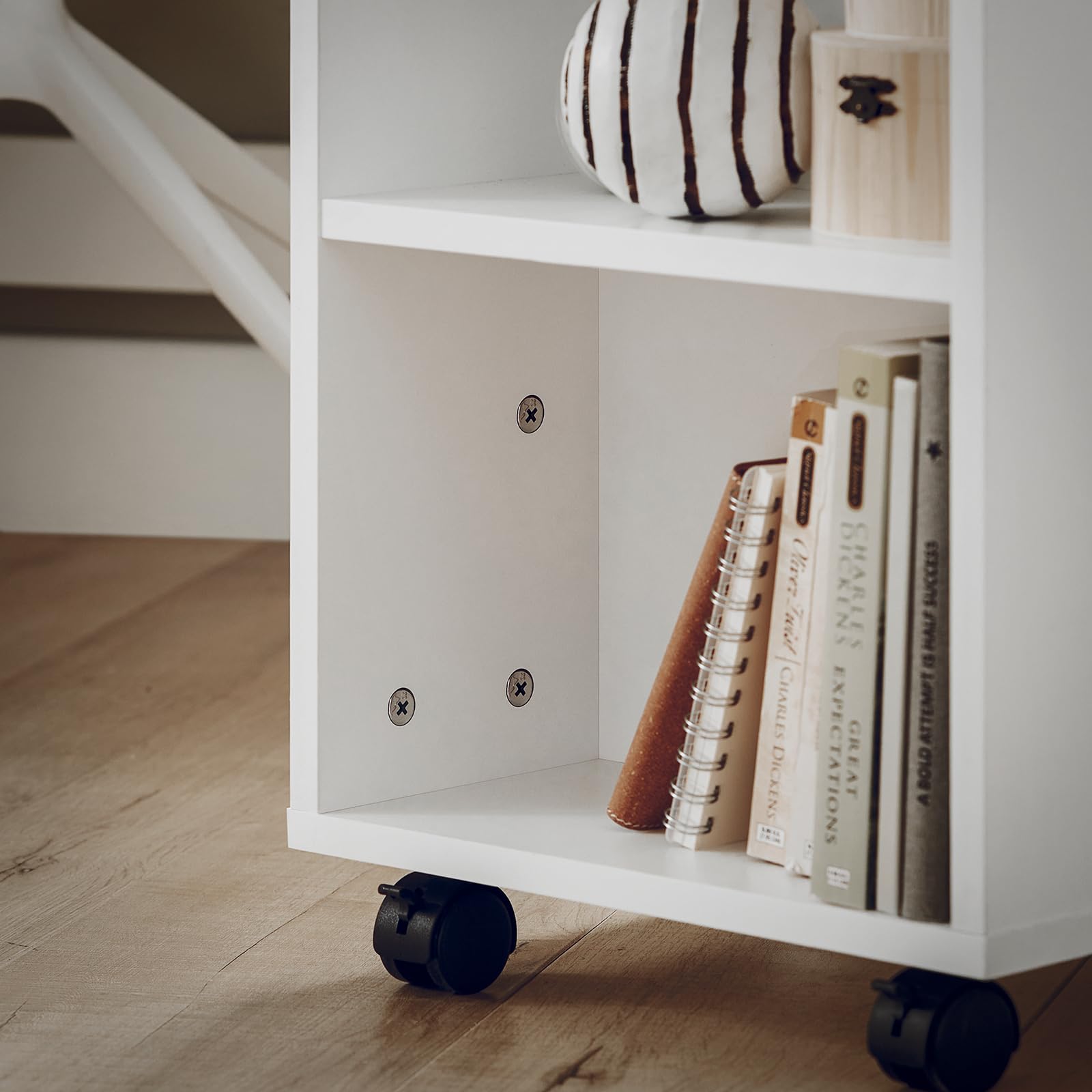 SoBuy Cassettiera Ufficio da Scrivania Porta Stampante su Ruote Schedario da Ufficio con Ripiani Regolabili Mobiletto Portaoggetti Mobiletto Salvaspazio Bianco 60x35x75cm FBT68-W