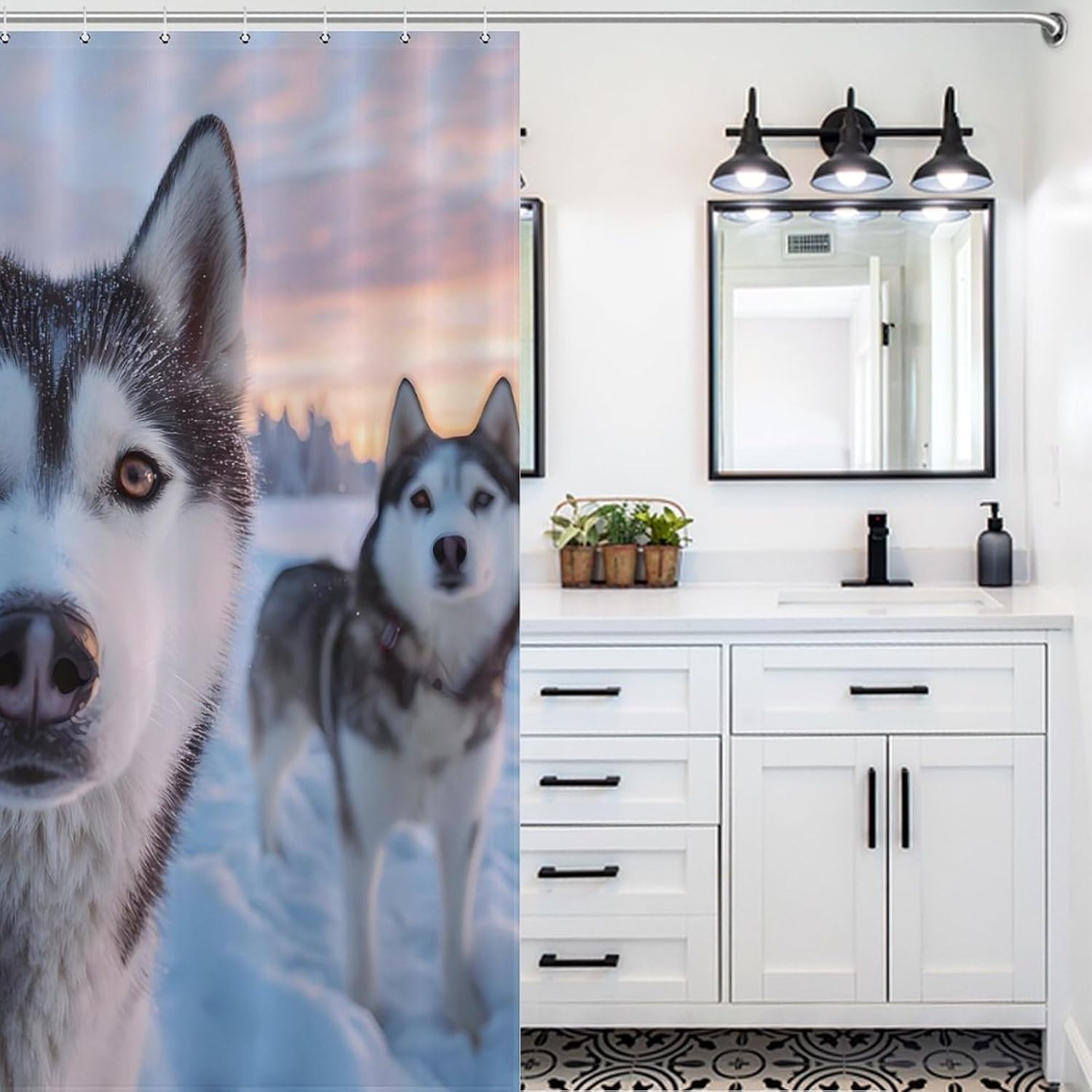 Siberian Husky Print Shower Curtain 46.85x70.87Inch（119x180cm） Polyester Bath Curtain Shower Curtains Printed Decorative