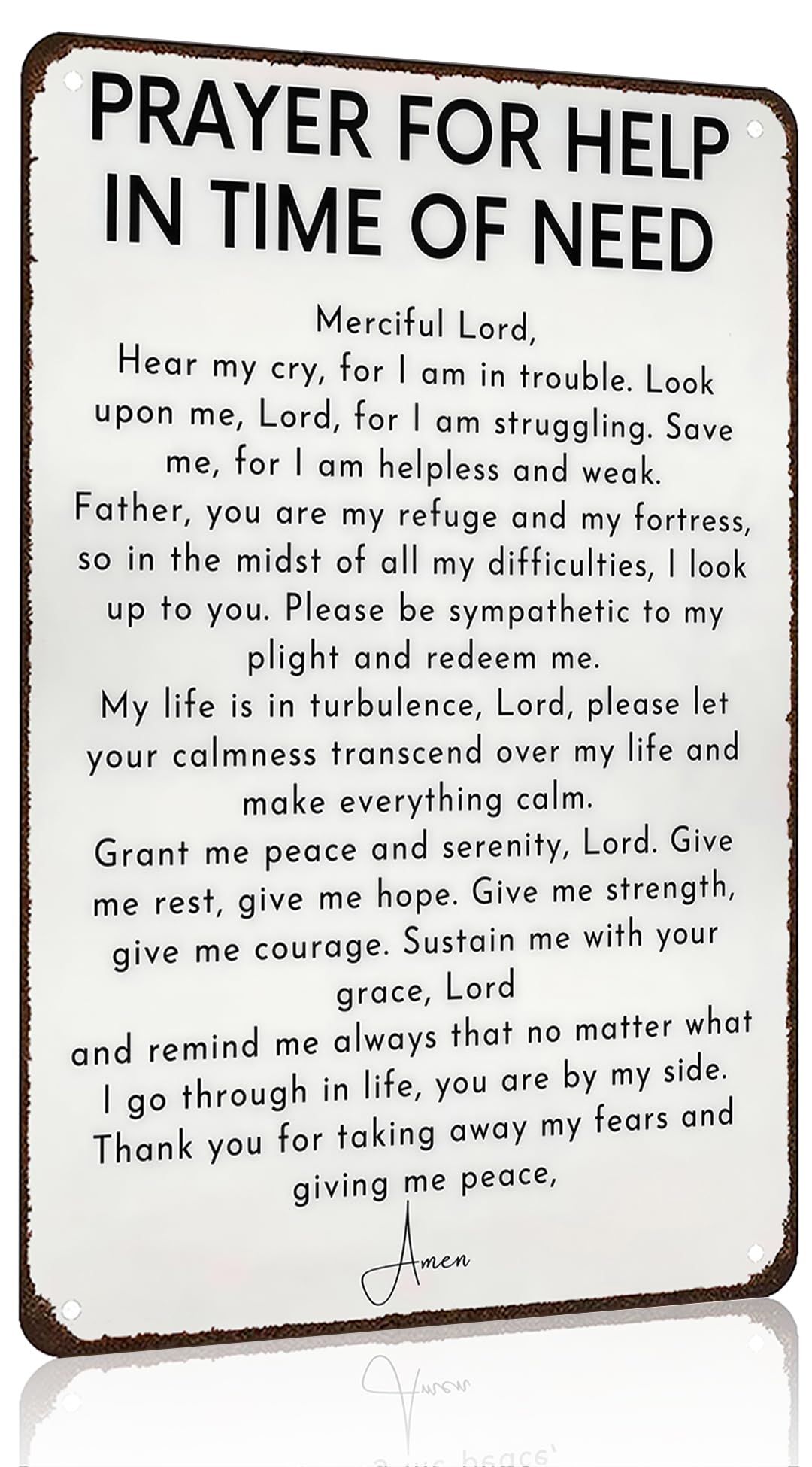 Funnysign Christian Gifts Prayer for Help In Time of Need Religious Tin sign for Home Church Prayer Room Office Chapel Decor 8x12 Inch(3986)