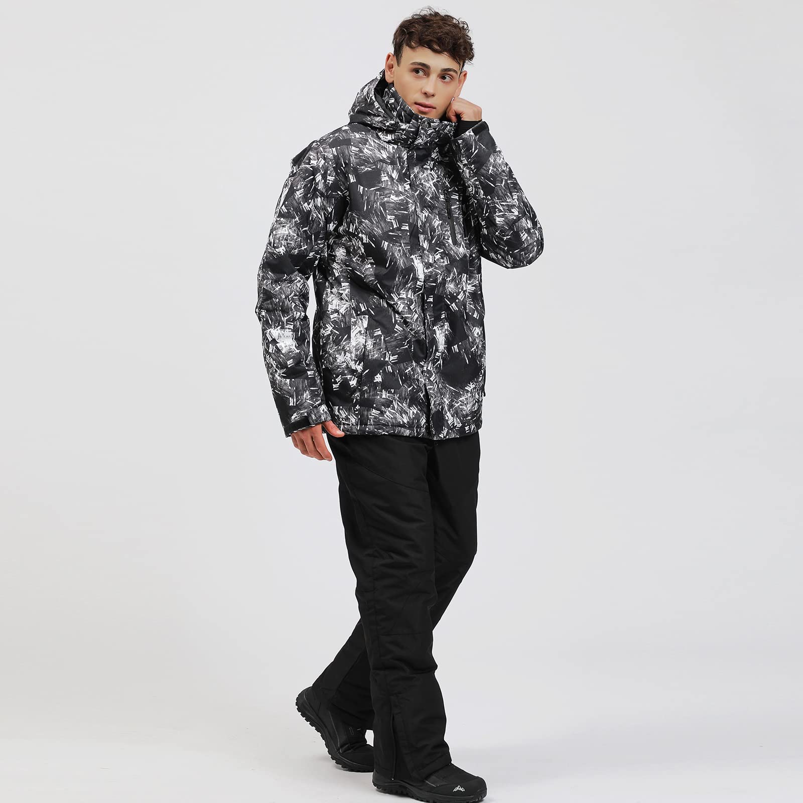 HOTIAN - Set di giacca da sci e pantaloni da uomo, per inverno, inverno, caldo, neve, sci, impermeabile, antivento