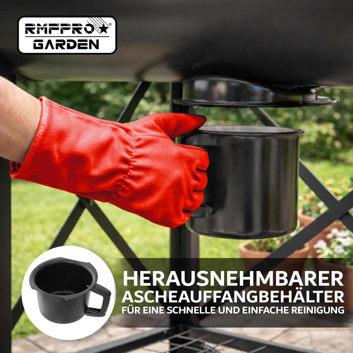 RMF Holzkohlegrill mit XL-Grillrost und integriertem Thermometer - Inklusive Zubehör-Kit und Abdeckung, robuster Stahlwagen mit Rädern, klappbare Seitenablagen, Ascheauffangschale