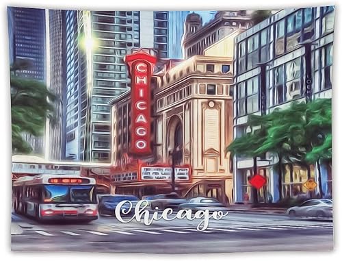 Rimego Tapiz de Chicago para pared, paisaje de ciudad, póster para sala de estar, dormitorio, decoración de interiores, 60 x 80 pulgadas, decoración