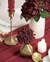 Vista 6 de TINGE TIME Flores falsas de aspecto real para decoración, 25 flores artificiales de dalia burdeos con tallo para ramos de boda, centros de mesa