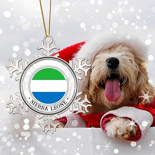 Miniatura 5 de WoGuangis Adornos de copo de nieve de metal de Sierra Leona, bandera nacional, adornos de Navidad para árbol de Sierra Leona, decoración de árbol de