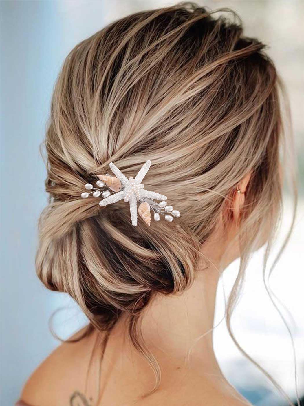 Gorais Starfish Beach Wedding Hair Clip Silver Pearl Bridal Hair Piece Conch Hair Decoration Hair Accessories for Bride and Flower Girls (Pack of 1) : Beauty & Personal Care