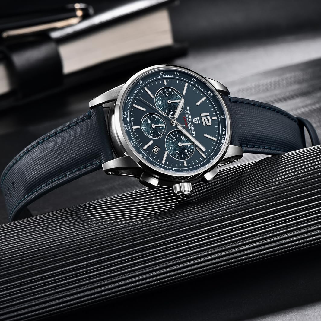 Pagani Design Orologio cronografo al quarzo da uomo 100 metri impermeabile in acciaio inox 40 mm quadrante Diametro vetro zaffiro
