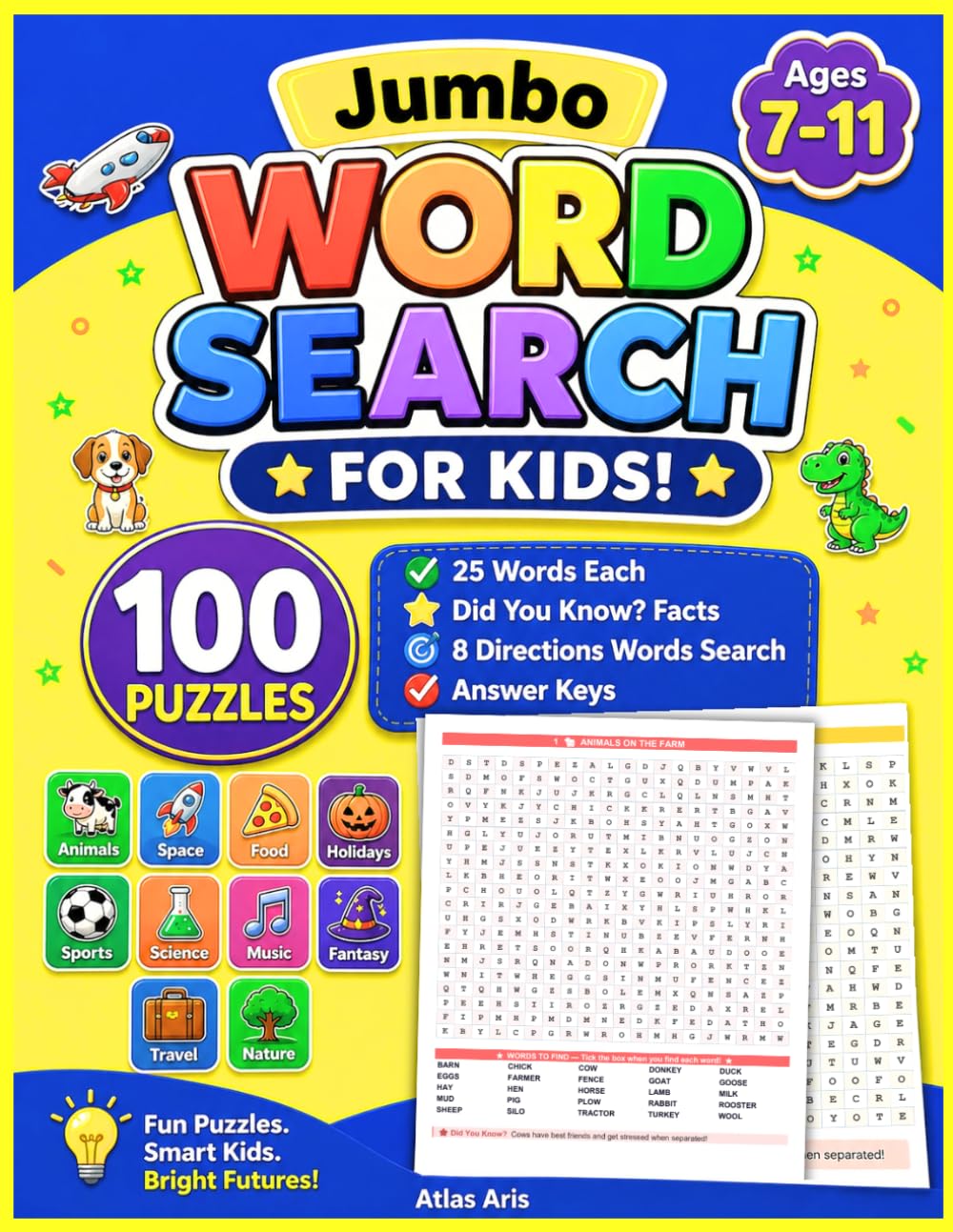 Jumbo Word Search for Kids Ages 7–11: 100 Puzzles with 2500 Words | Brain Game Educational Puzzles with different themes and Fun Facts