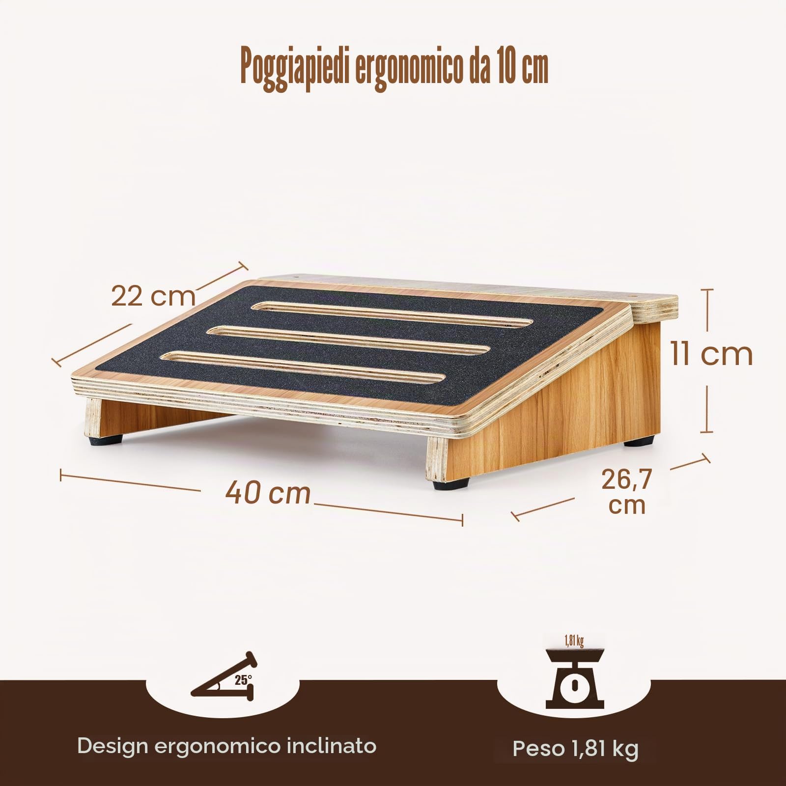 StrongTek Poggiapiedi sotto la scrivania, pedana, plancia di equilibrio, antiscivolo, casa, ufficio e computer 15Wx11L
