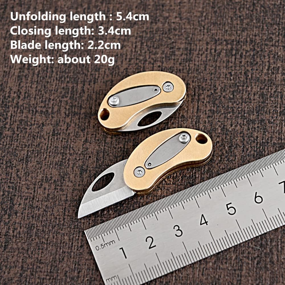 Ultra Small Little Folding Pocket Brass Knife with 5Cr13MoV Stainless Steel Blade, Mini EDC Portable Knife/Box Cutter/Package Opener, Ultra Compact and Lightweight Tools