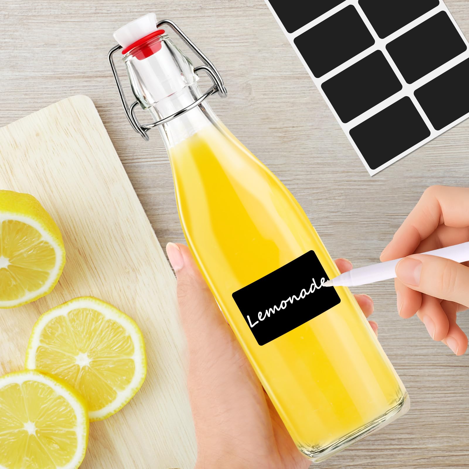 Set da 6 Bottiglie Vetro 500ml con Tappo Ermetico,Bottiglie riutilizzabili a Chiusura ermetica, contenitori in vetro per Bevande Fatte in Casa, Birra, Liquori, Succhi, Olio