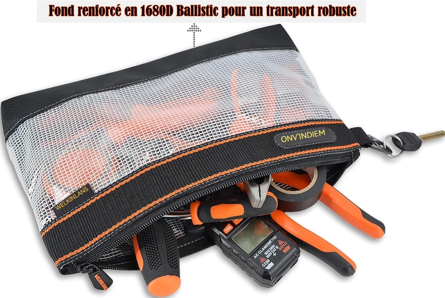 Lot de 4 pochettes transparentes à fermeture éclair de 33 cm, petit sac à outils, mini sac à outils