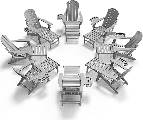 Miniatura 53 de Silla Adirondack ajustable con reposapiés retráctil, juego de 2, silla Adirondack plegable de HDPE con portavasos, silla para fogatas al aire libre