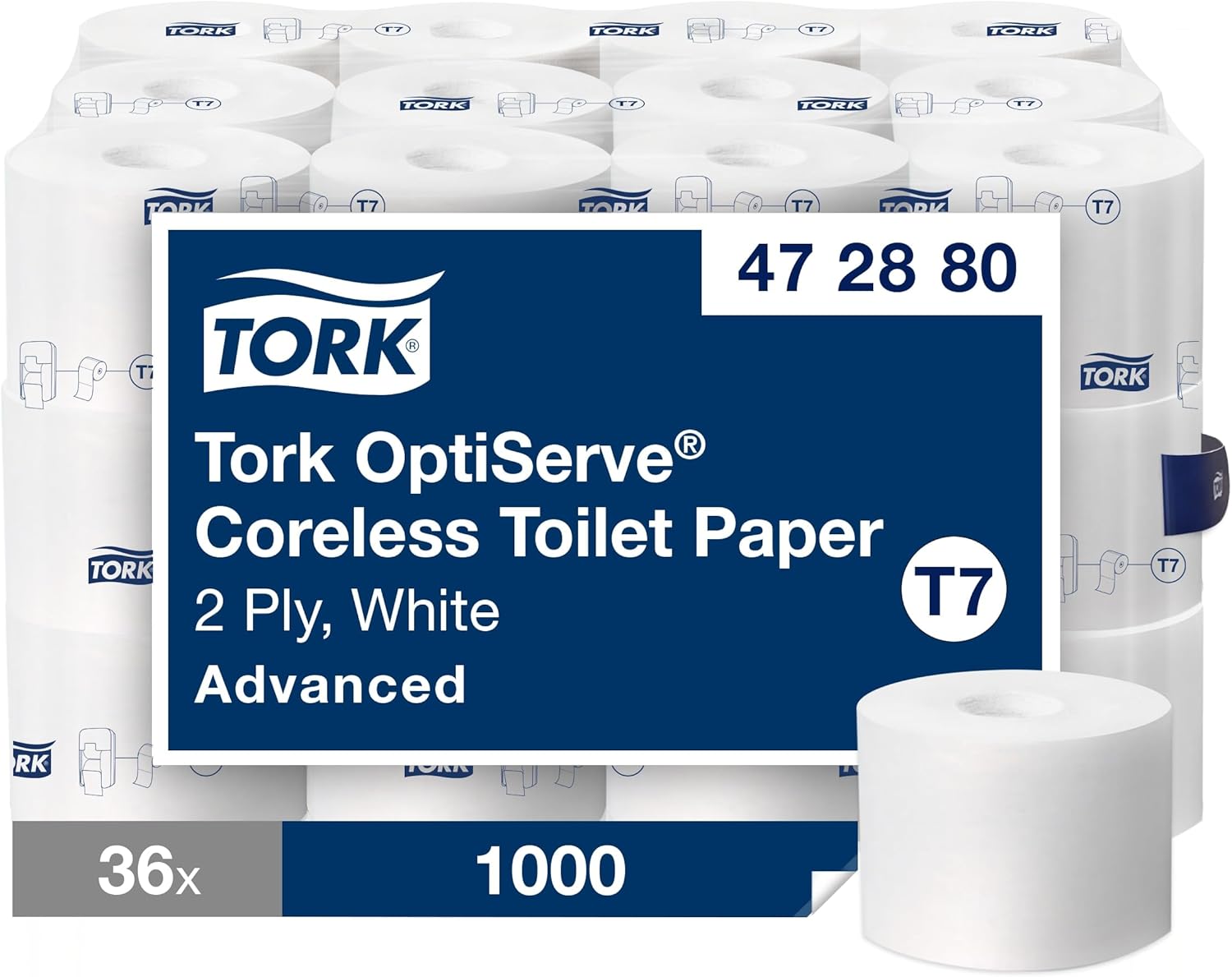 Tork Coreless High-Capacity Toilet Paper Roll White T7, Advanced, 2-Ply, 36 x 1000 sheets, 472880