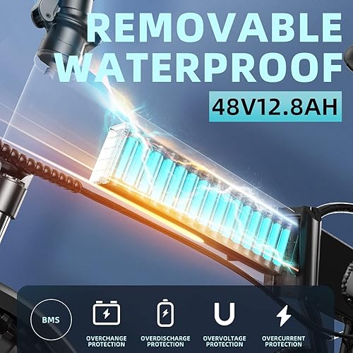 Miniatura 3 de EUY Bicicleta eléctrica plegable para adultos, batería de litio extraíble de 48V18Ah12.8ah, motor de 750 W, bicicleta eléctrica de 30 MPH, neumático