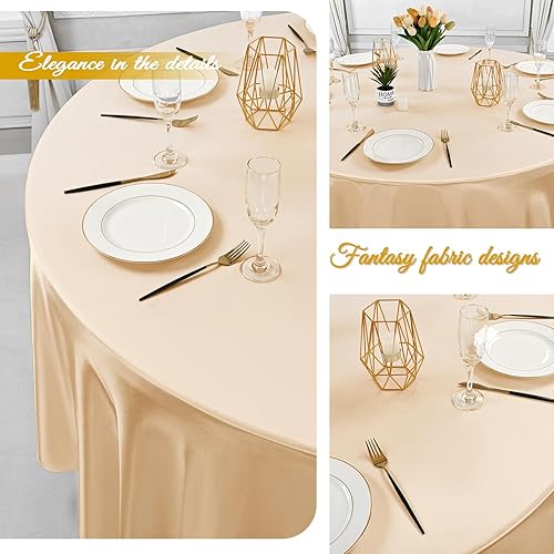 Miniatura 8 de Pesonlook Mantel redondo de satén color champán, 6 piezas, mantel redondo de 108 pulgadas, mantel de satén de seda brillante, tela suave de satén