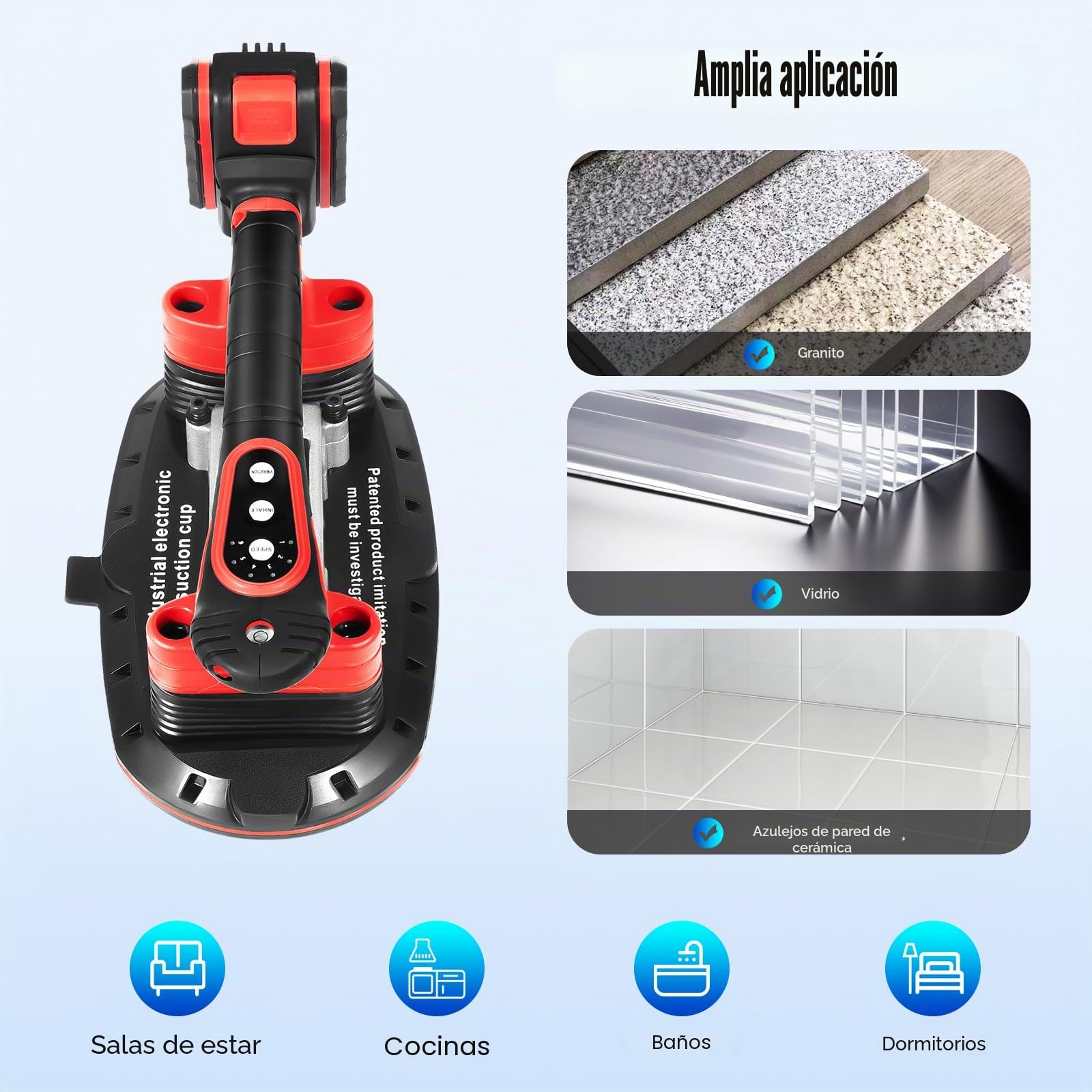 Herramienta de vibración eléctrica para azulejos con ventosa al vacío, velocidad de 6 niveles para granito, vidrio, cerámica y porcelana (herramienta profesional para colocación de baldosas)