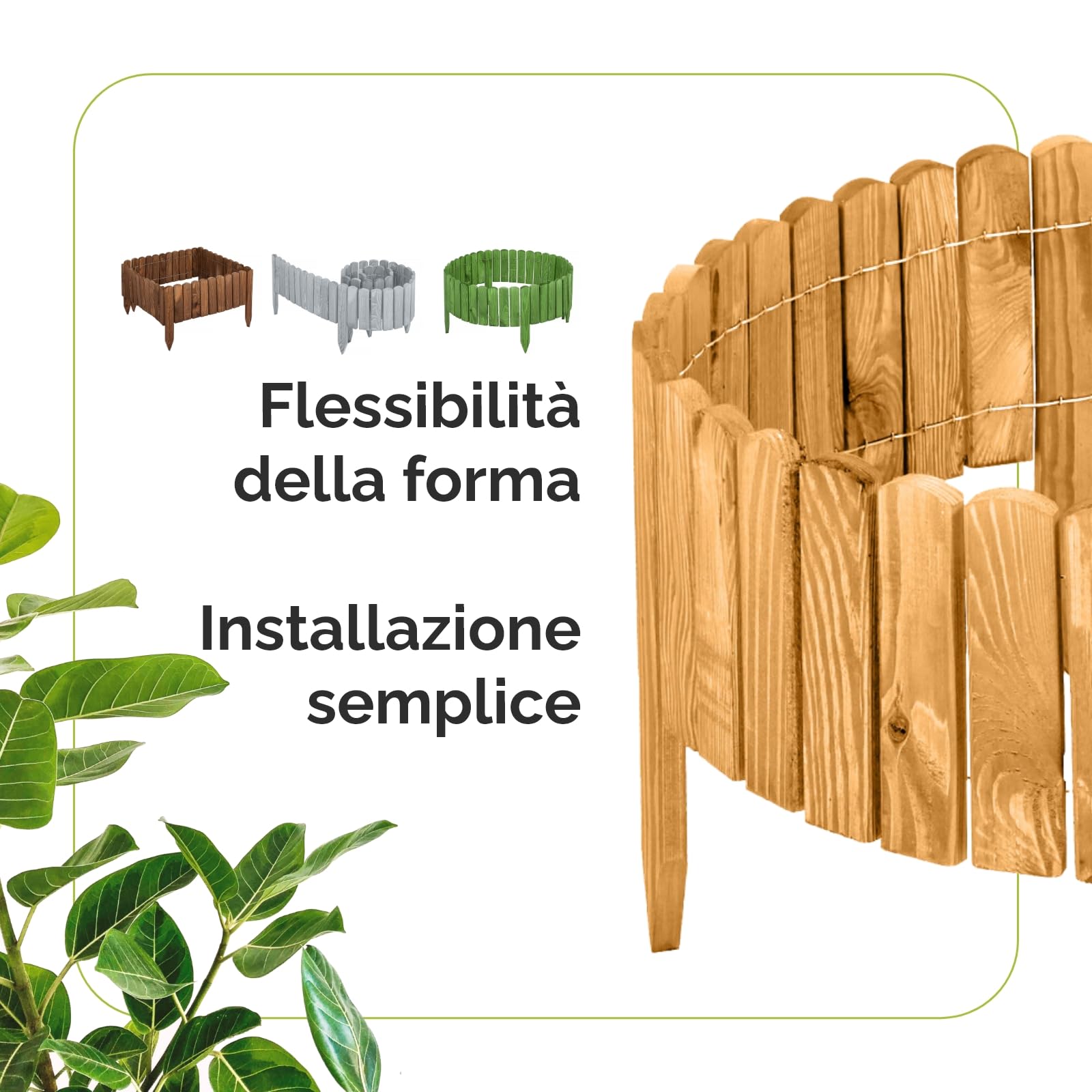Garronda Rollborder bordure per aiuole e prato recinzione staccionata in legno flessibile 200 cm bordatura da giardino esterno delimitatore aiuole GD-0046 (Marrone Scuro Altezza: 20 cm)