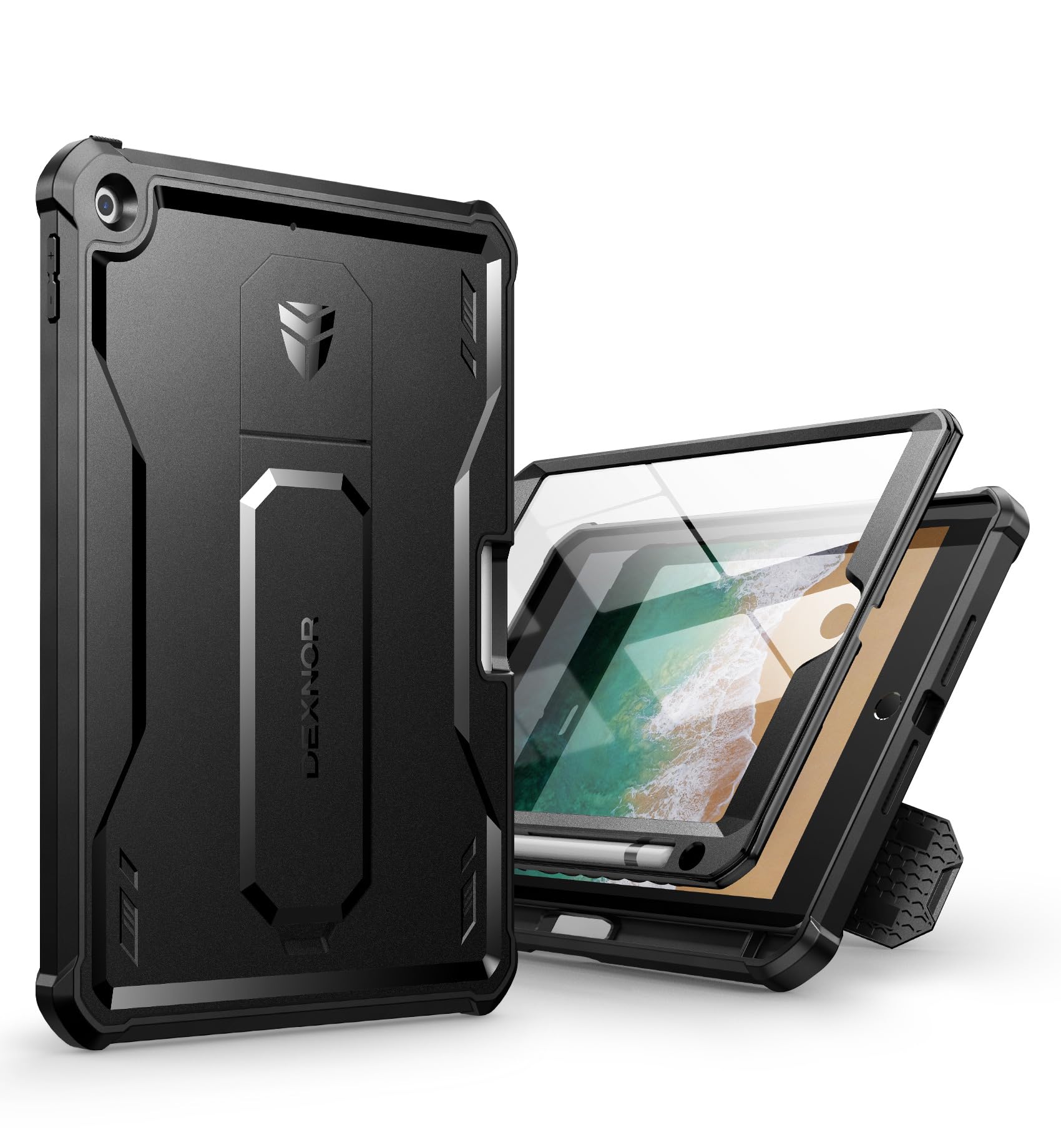 Dexnor for iPad 9.7 Inch 6th /5th Generation(2018/2017), [Built in Screen Protector & Kickstand] with Pen Holder Heavy Duty Shockproof Full Body