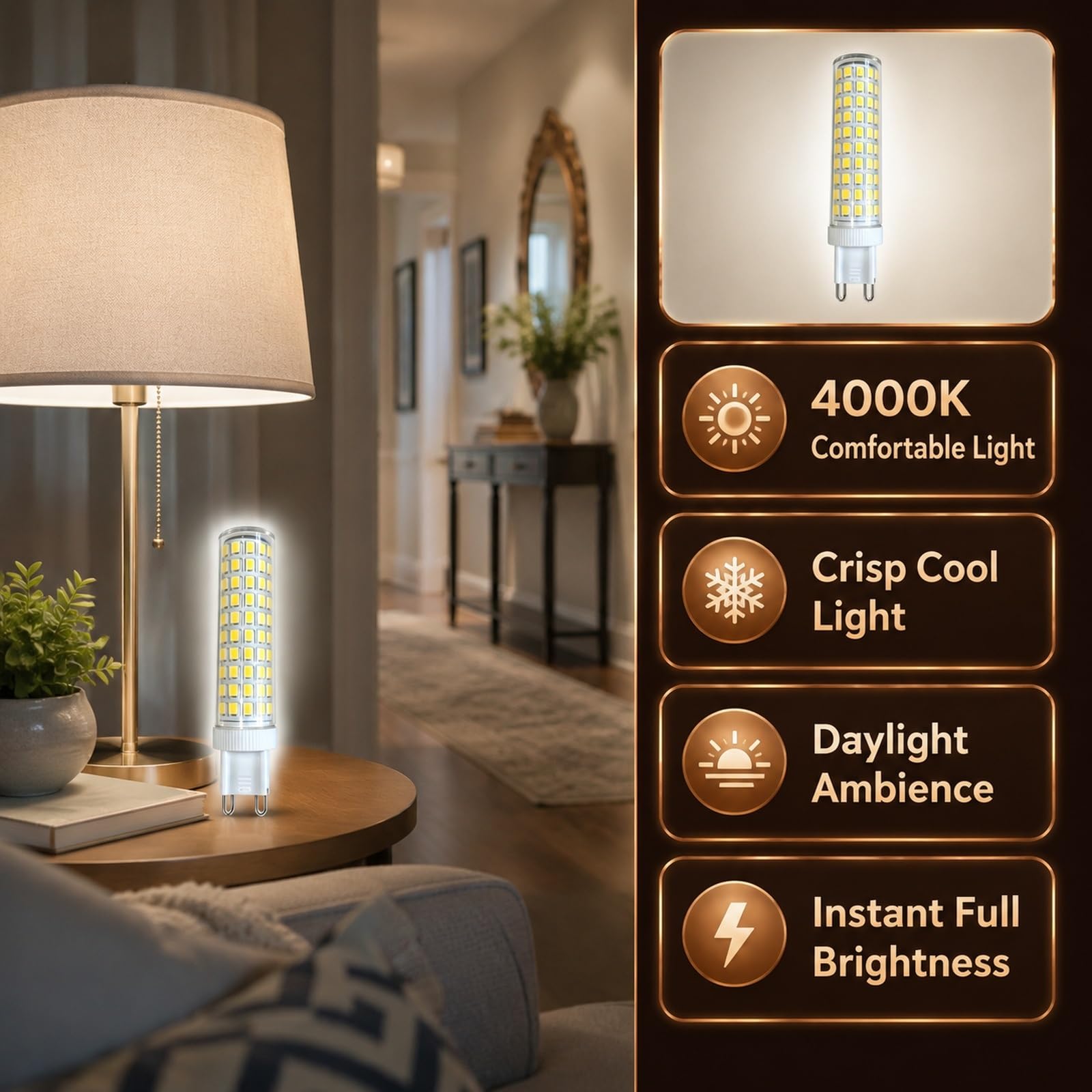 Pack de Bombillas LED G9 15W, Equivalente a 120W Halógena, 1000LM, Cerámica, Gran Ángulo 320°, Sin Parpadeo, CRI≥80+, No Regulable(Natural white 4000K,10 Pack)