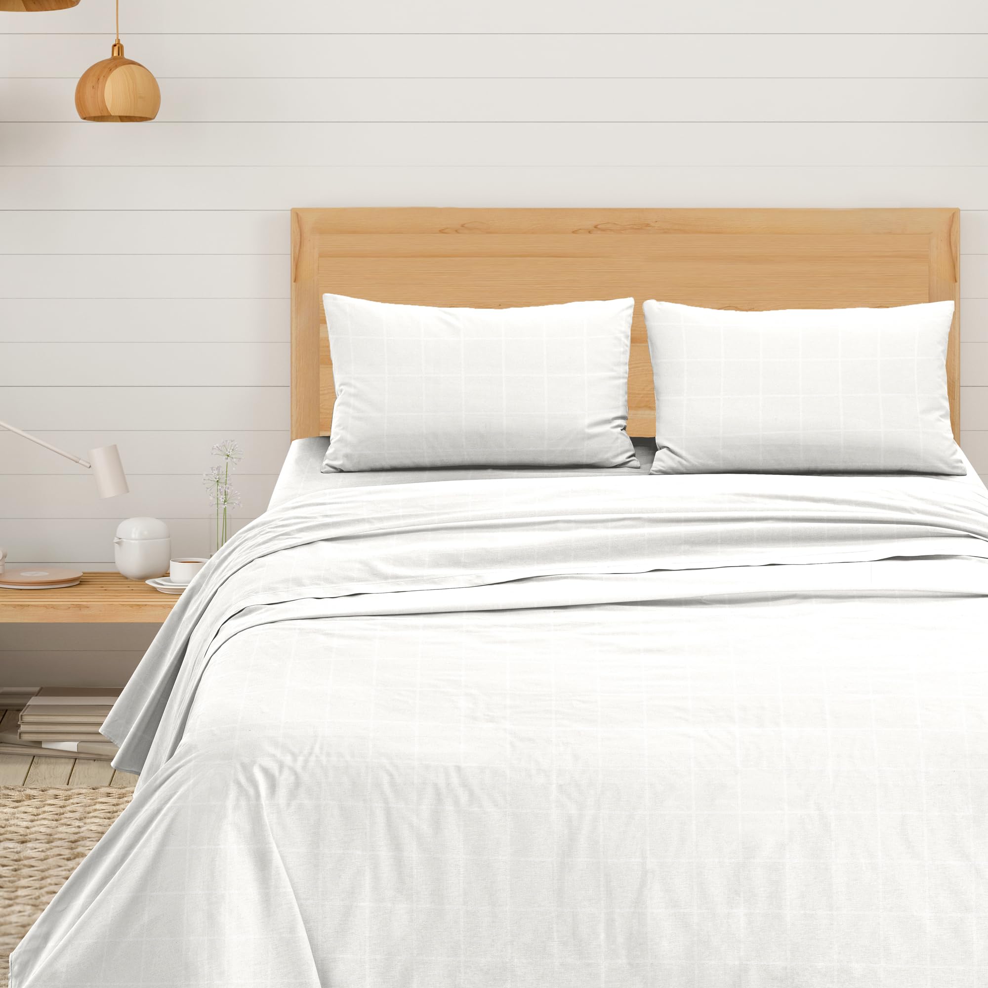 Ruggeri - Completo Letto Matrimoniale Con 2 Federe - Set Lenzuola in Raso Di Puro Cotone - Made in Italy - Collezione Di Raso (Quadri Panna)