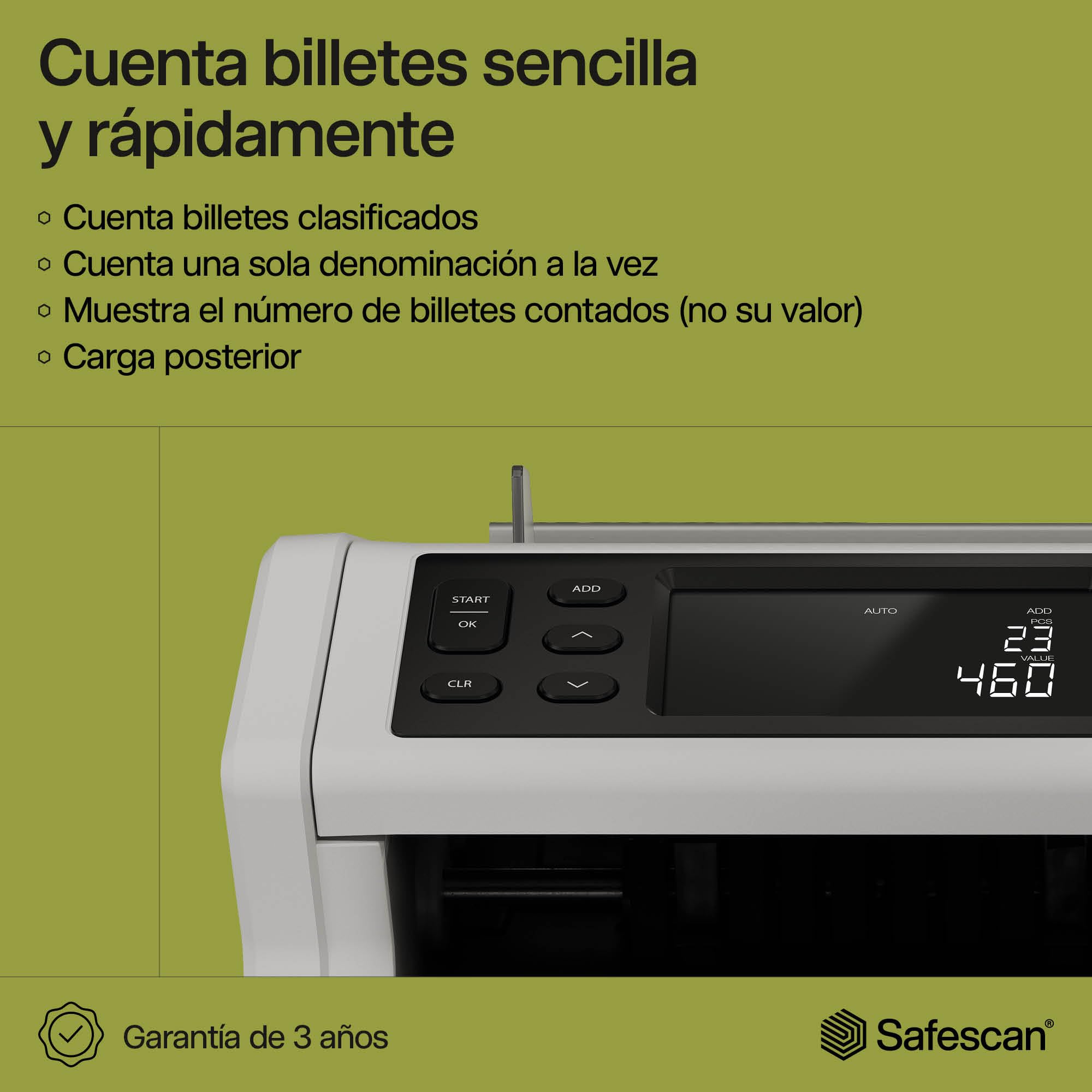 Safescan Contadora de Billetes 2210 para Billetes Clasificados - Contadora detectora de Billetes Falsos en 3 Puntos - Máquina para Contar Billetes Clasificados de Todas Las divisas