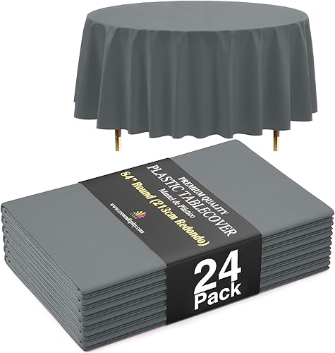 Miniatura 32 de Exquisite Mantel Redondo Premium Azul Claro 66% Más Grueso 0.5 Mil Paquete de 12 Manteles de Mesa de Plástico Desechables de 84 Pulgadas Mantel Azul