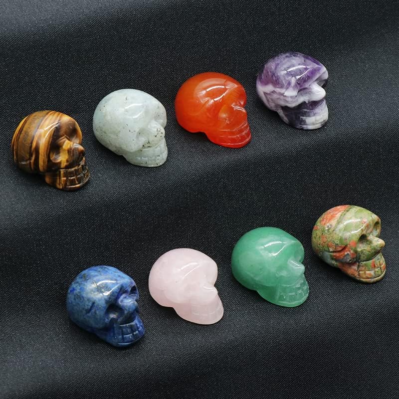 Miniatura 6 de LE SKY 6 piezas de decoración de piedra natural con forma de calavera, sin agujero, curación, reiki, energía, cuarzo, cristal, palmera, estatua