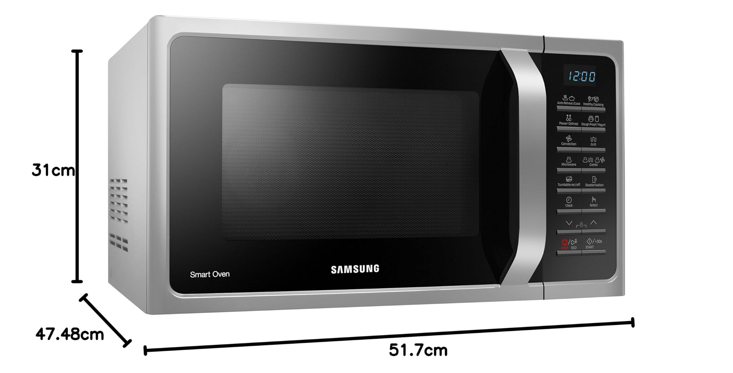 Samsung Forno a Microonde Combinato a libera installazione SmartOven MC28H5015AS/ET, Cottura Ventilata, Microonde + Grill 900 W + 1500 W, 28 L, 52l x 47h x 31p cm, Argento