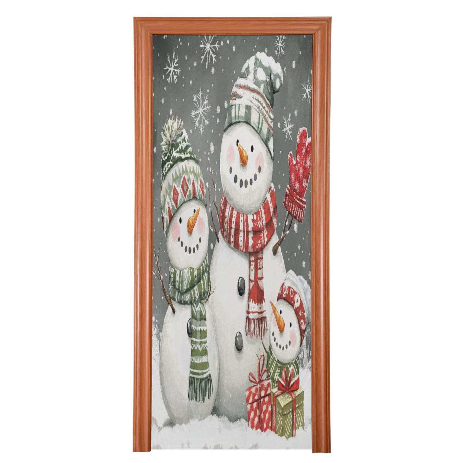 J JOYSAY Christmas Snowmen Family Door Decorations Door Cover Xmas Door Decoration Front Door Christmas Decorations for Christmas Family Party,32x79 in