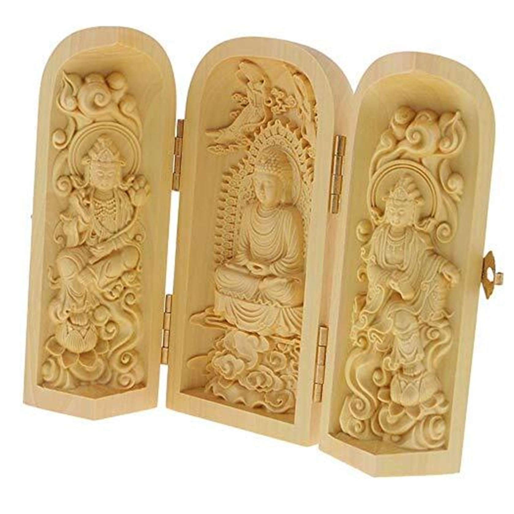 Decoración para el hogar Estatua de Buda, Budismo, Madera boj, Caja 3 Dioses for Adorno jardín Exterior Regalos para recién Casados