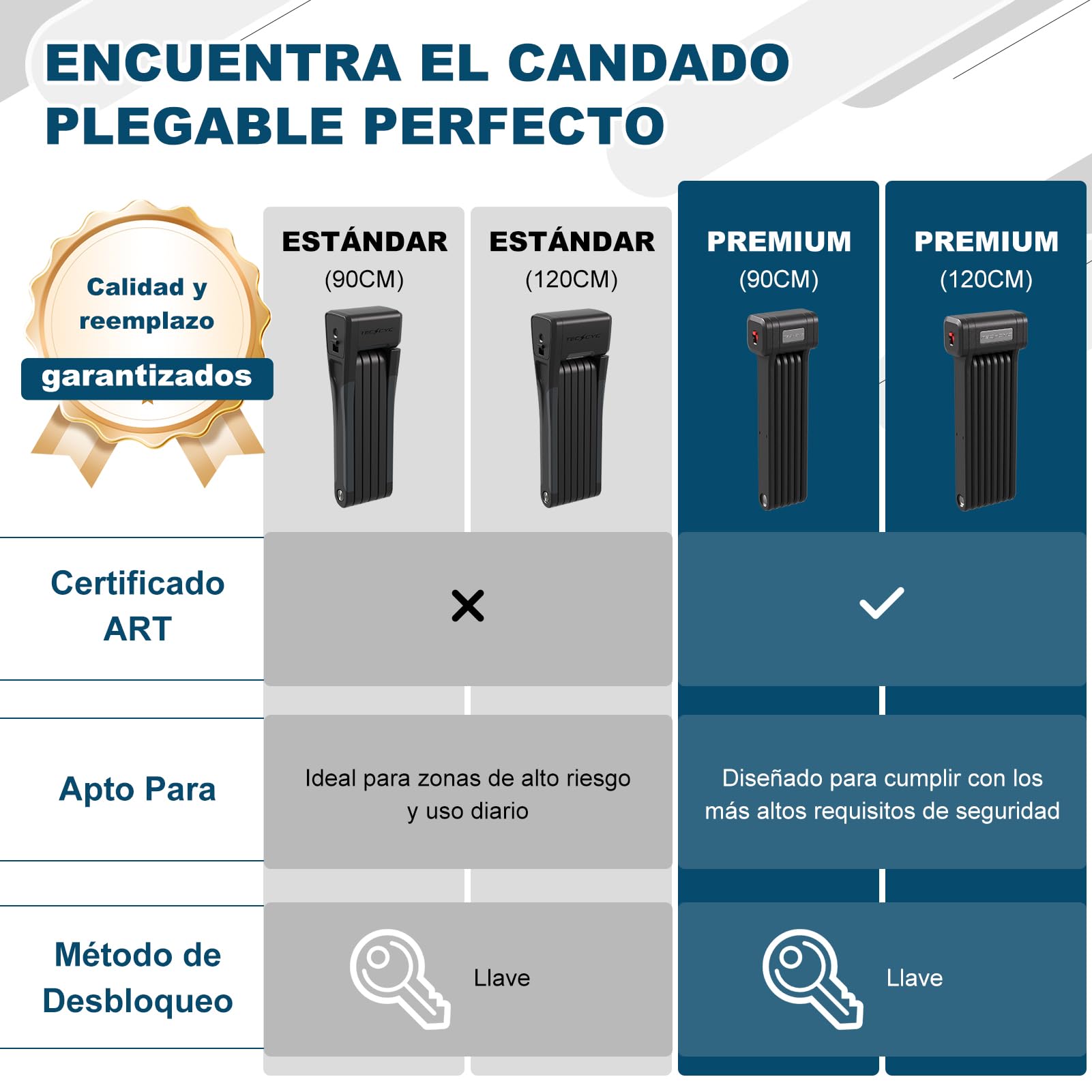 TECHCYC Candado para bicicleta de alta calidad, 120 cm, con soporte de cerradura, candado para bicicleta con resistencia a la corrosión y a la perforación, cilindro para alta protección contra