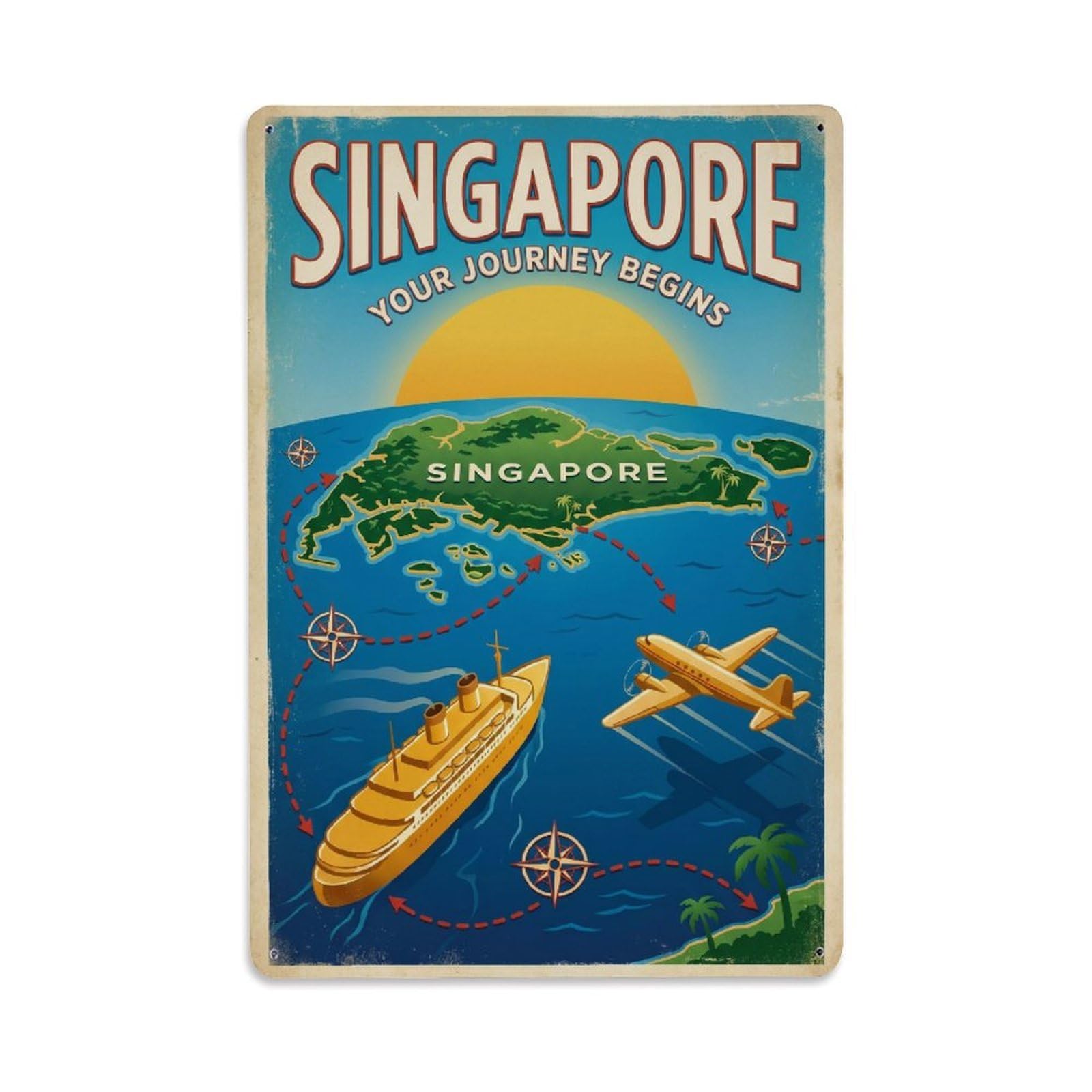 Huiyhb 8X12inch(20X30cm) Vintage Travel Singapore Journey Metal Tin Sign