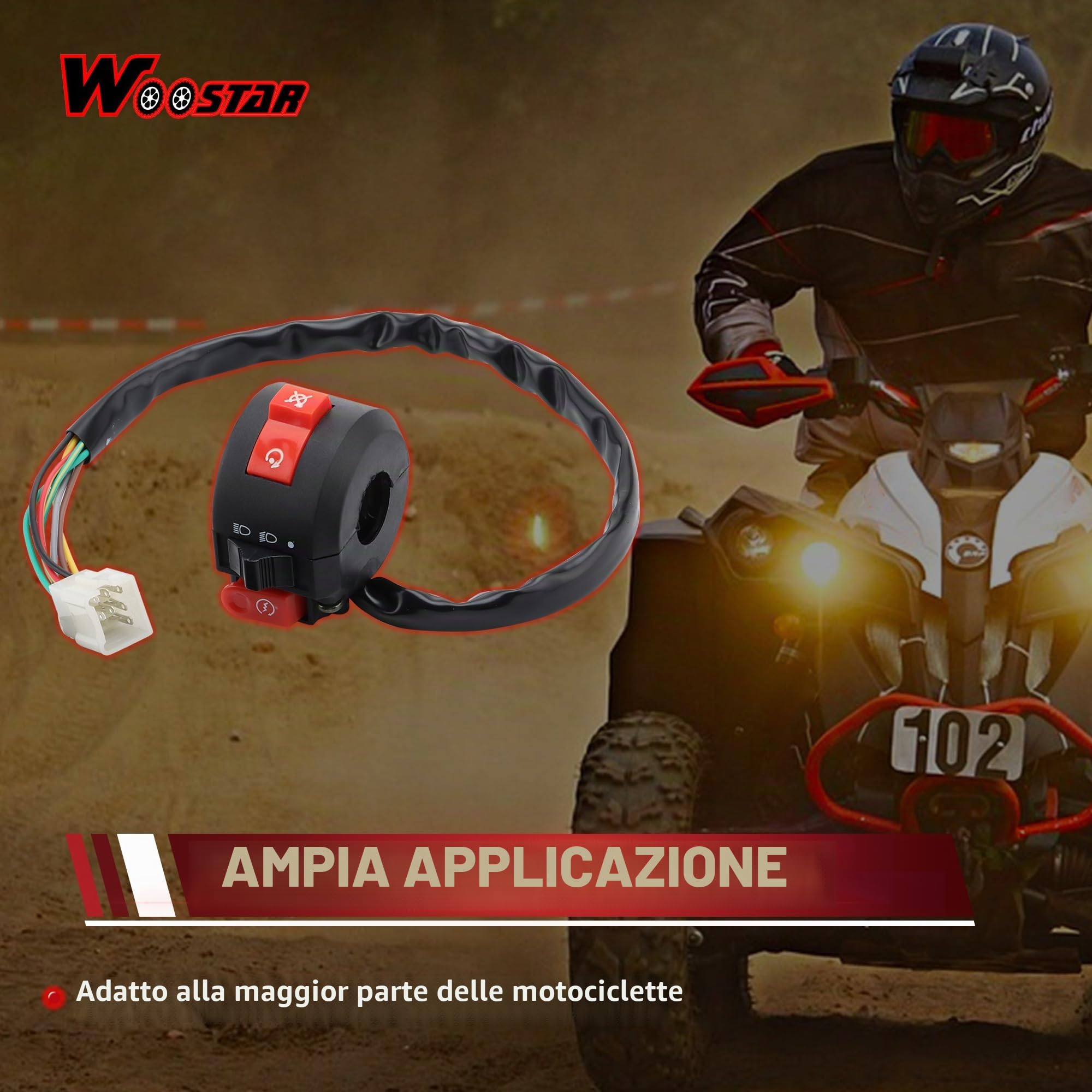 WOOSTAR 7/8" 22mm Manubrio Sinistra Interruttore 3 Funzione Sostituzione per 50cc 70cc 110cc 125cc 150cc Motocicletta