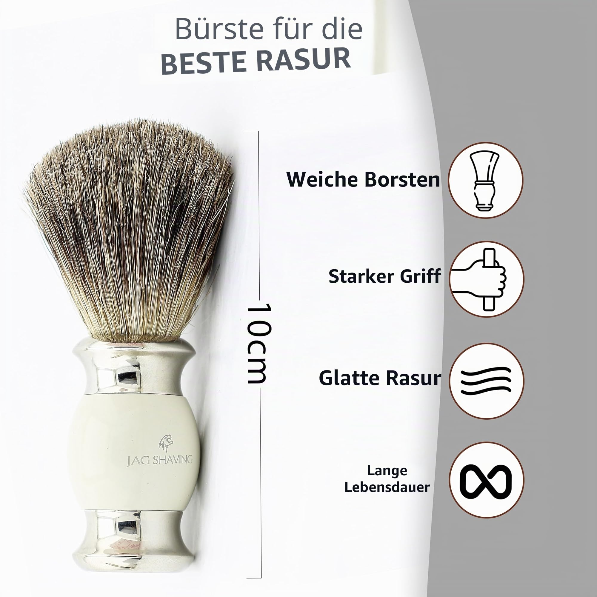 Jag Shaving Rasierset – Rasierhobel – Rasierpinsel Dachshaar – Rasierständer – 3 teiliges Rasierer Set Herren Damen, 3 Rasierklingen Rasierhobel – Elfenbein Rasierset als Geschenkset