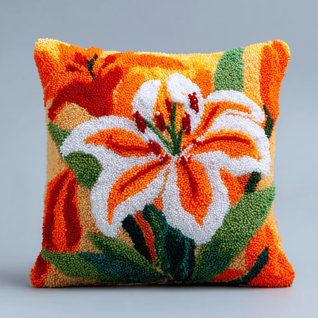 Kitquiver Latch Hook Rug Kits for Adults Lily DIY Latch Hook Cushion Cross-Stitch Embroidery Cushion Cover for Home Sofa Decoration 17X17 in.