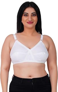 GROWTHGIFT Women's Cotton Bra Non Padded, Wire Free Full Coverage Bra, Everyday Lightweight T-Shirt Bra. Wide Adjustable S... Price In India
