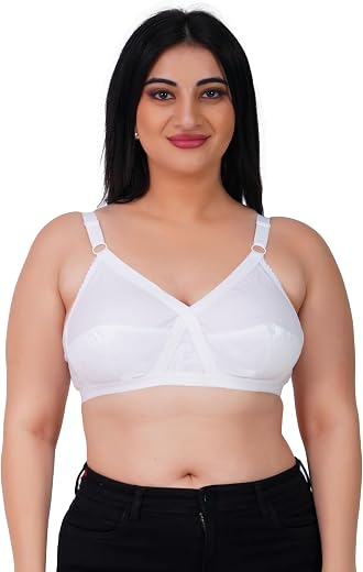 GROWTHGIFT Women's Cotton Bra Non Padded, Wire Free Full Coverage Bra, Everyday Lightweight T-Shirt Bra. Wide Adjustable S...