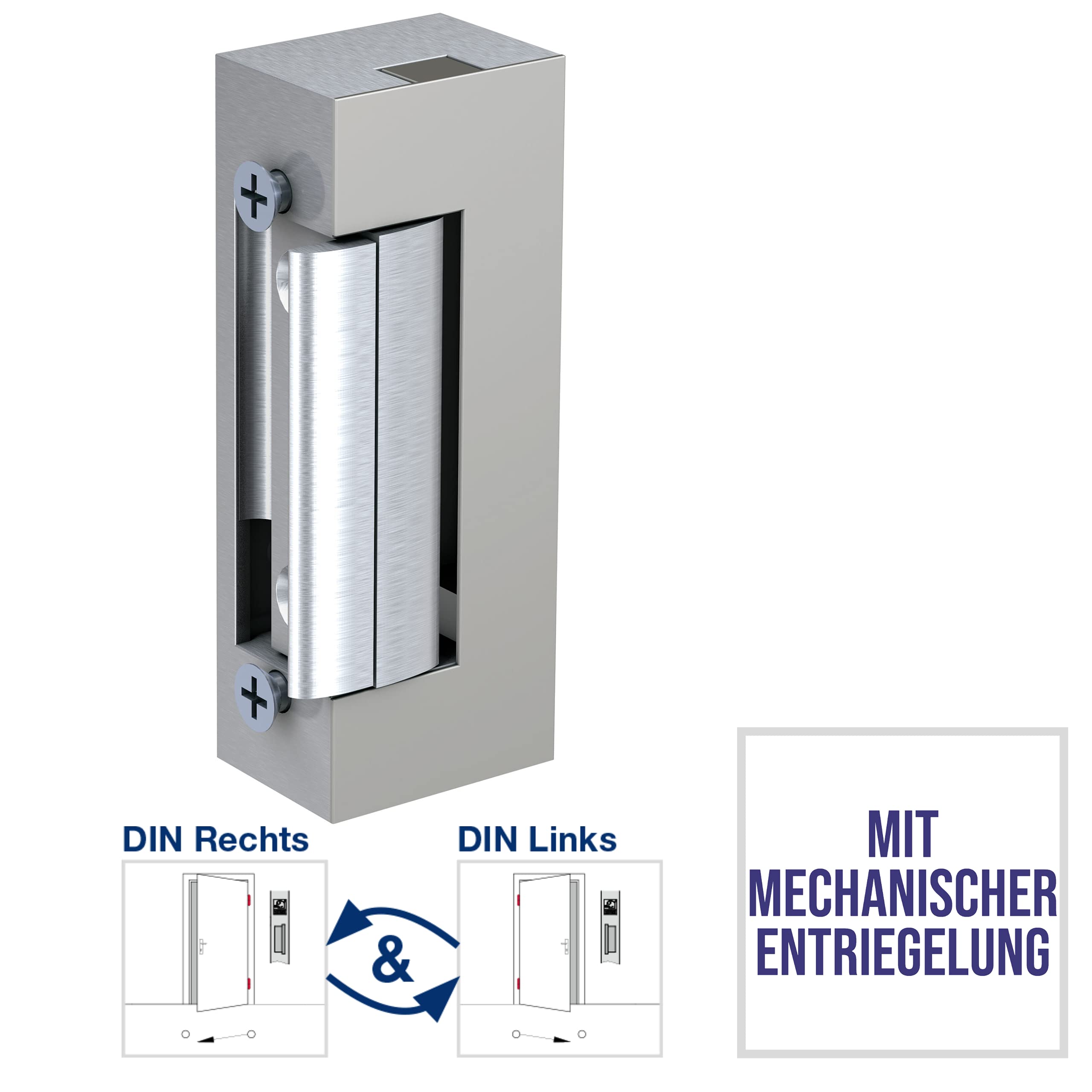 BASI | Elektrischer Türöffner | Universell für DIN rechts und links Türen | Mit Hebel zur mechanischen Entriegelung | 6-12 Volt | Bauform 20 mm