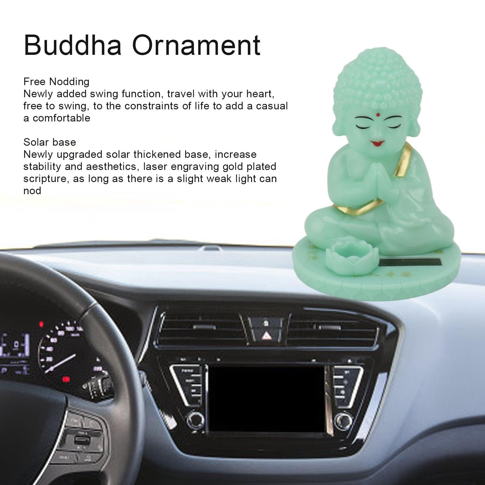 TYCIONG Car Figure Buddha Ornament Bobble Head Buddha Solar Powered Luminous Bobble Head Buddha Statue Toy for Car Dashboard Ornament Desktop Decoration (Round Bottom) - Image 4