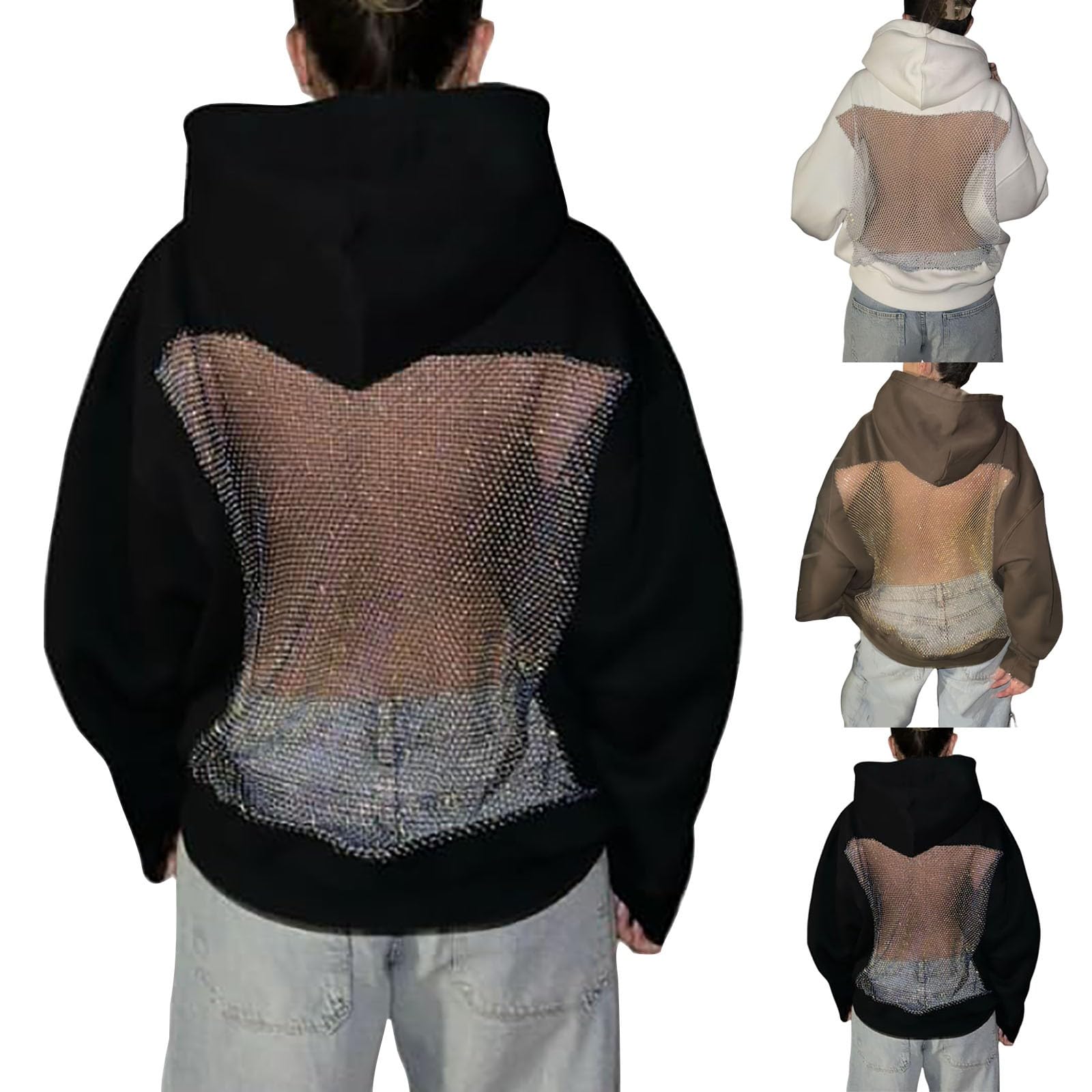 Felpa oversize da donna con cappuccio e retro in rete traspirante