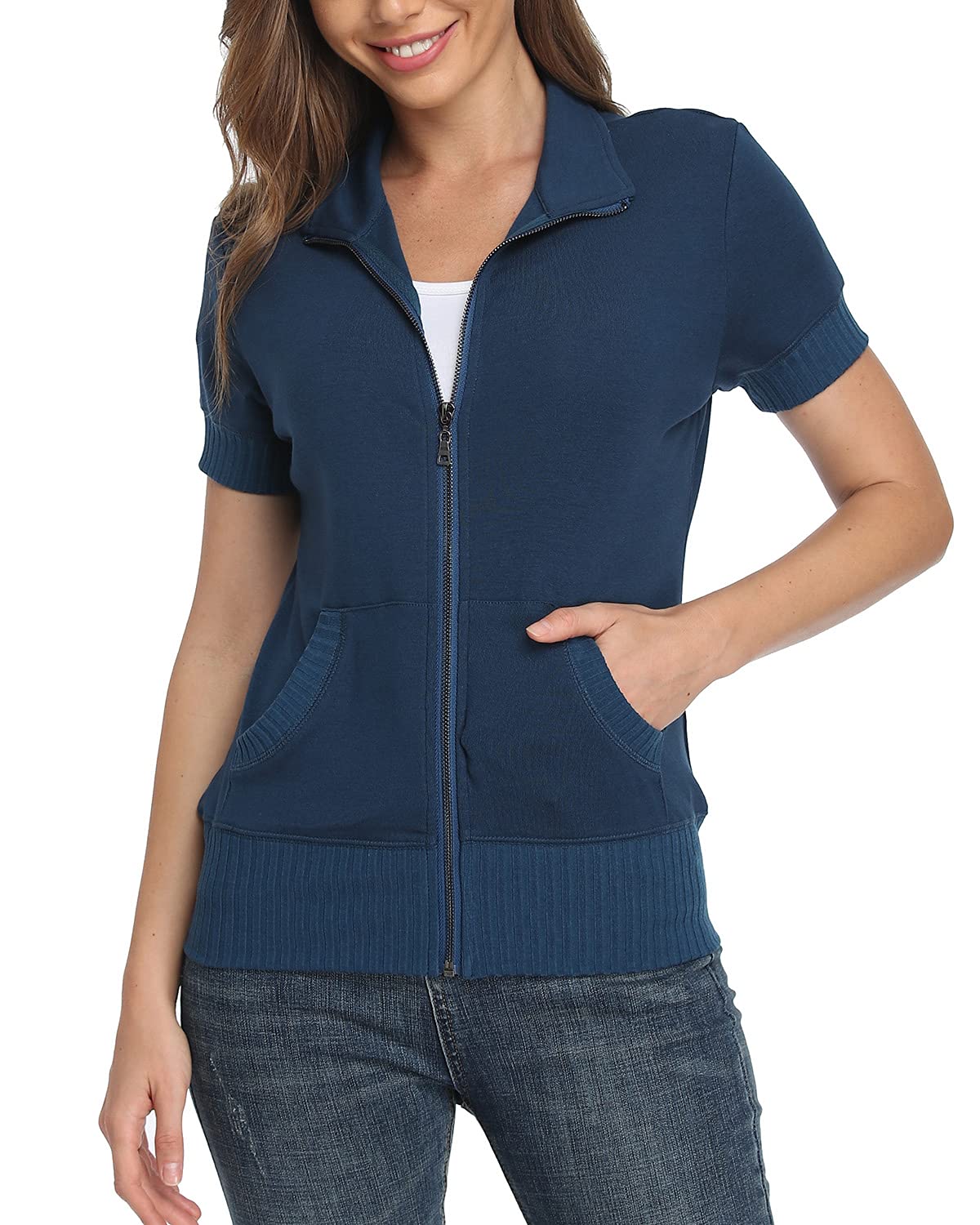 andy & natalieWomen's Stand Collar Zip up Long Sleeve Jacket with Pockets Running Sweatshirts Jackets